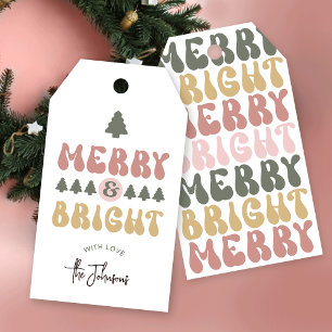Étiquettes-cadeau Joyeux et brillant couleur rétro Noël Super