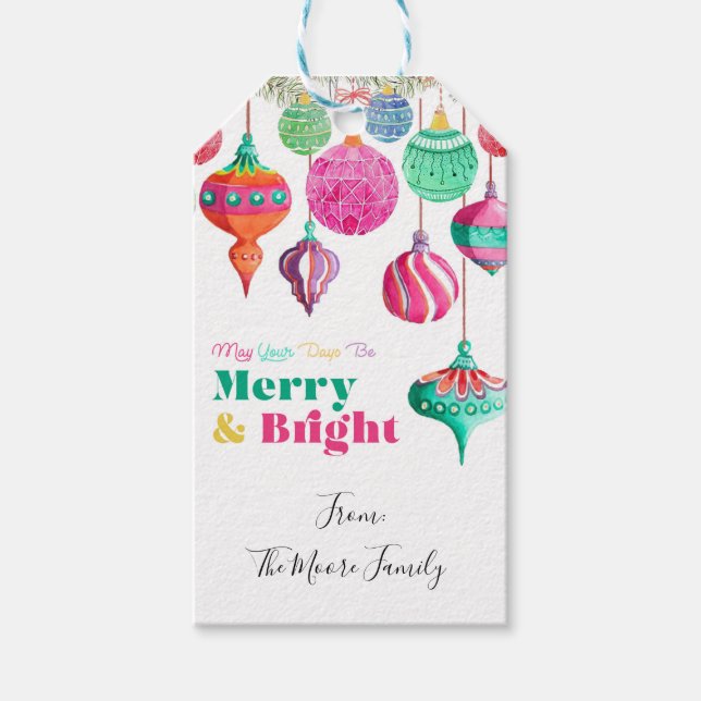 Étiquettes-cadeau Joyeux et brillant Noël coloré (Devant)