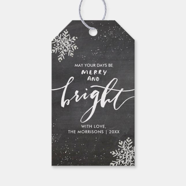 Étiquettes-cadeau Joyeux et brillant Noël Snowflake Chalkboard (Devant)