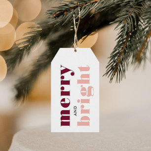 Étiquettes-cadeau Joyeux et brillant Rose or et vin rouge Vacances