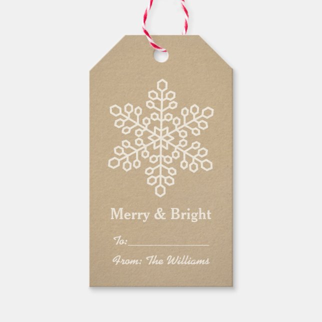 Étiquettes-cadeau Joyeux et brillant Russe Kraft Snowflake Holiday (Devant)