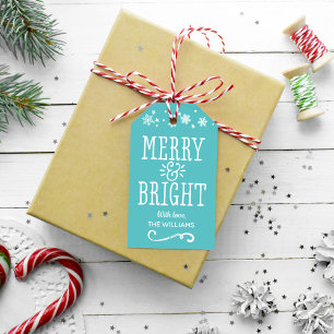 Étiquettes-cadeau Joyeux et brillant Turquoise bleu 