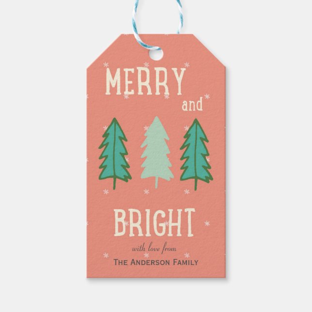 Étiquettes-cadeau Joyeux et brillants arbres de Noël Whimsical (Devant)