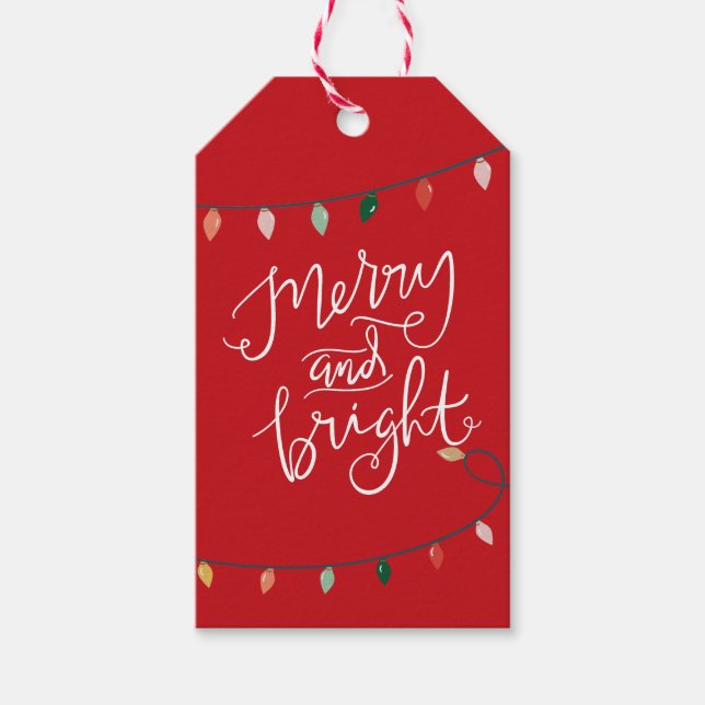 Étiquettes-cadeau Joyeux et brillants feux de Noël | Red (Devant)