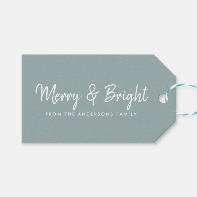 Étiquettes-cadeau Joyeux et lumineux | Calligraphie de script Décont (Devant (Horizontal))