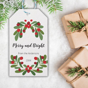 Étiquettes-cadeau Joyeux et lumineux Mistletoe Holiday
