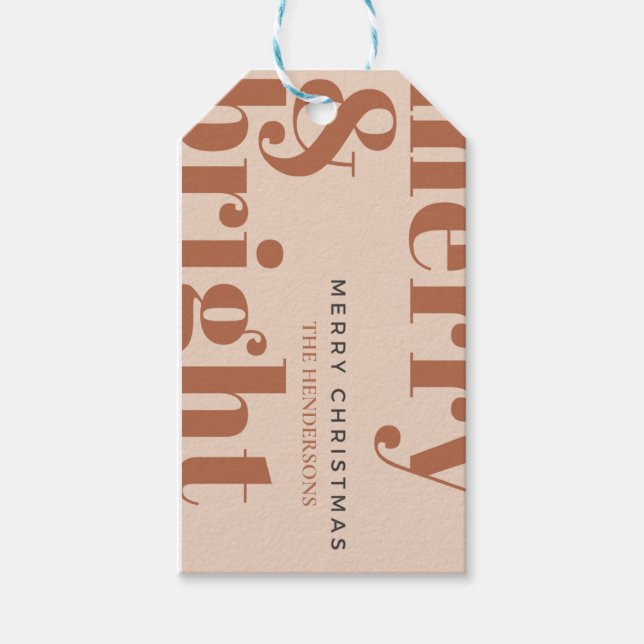 Étiquettes-cadeau joyeux et lumineux, noël moderne, rouge vif, rouge (Devant)