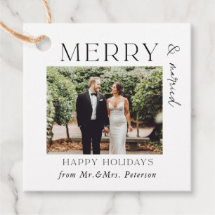 Étiquettes Cadeau Joyeux et mariés Nouveaux mariés Mr & Mrs Holiday 