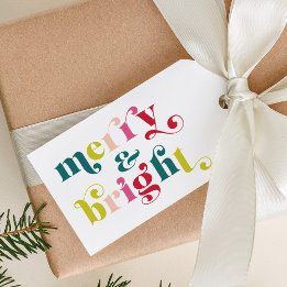 Étiquettes-cadeau Joyeux et Noël brillant et moderne multicolore