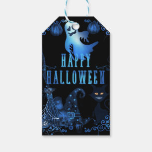 Étiquettes-cadeau Joyeux Halloween Black Blue Glow Party