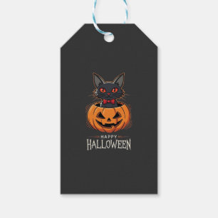 Étiquettes-cadeau Joyeux Halloween Chat Noir Design de Citrouille_1