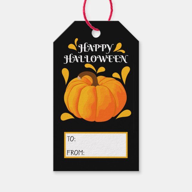 Étiquettes-cadeau Joyeux Halloween Citrouille orange Arrière - plan  (Devant)