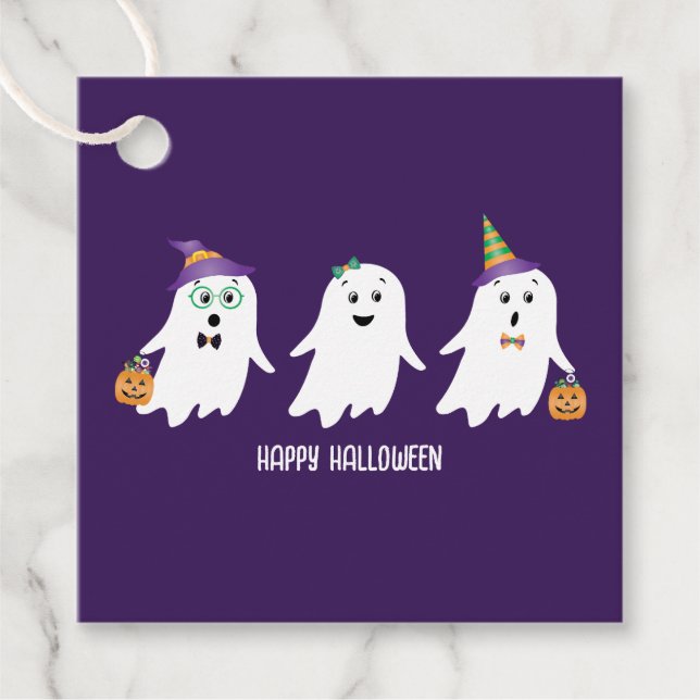 Étiquettes Cadeau Joyeux Halloween Fantômes Trick Ou Treat (Devant)