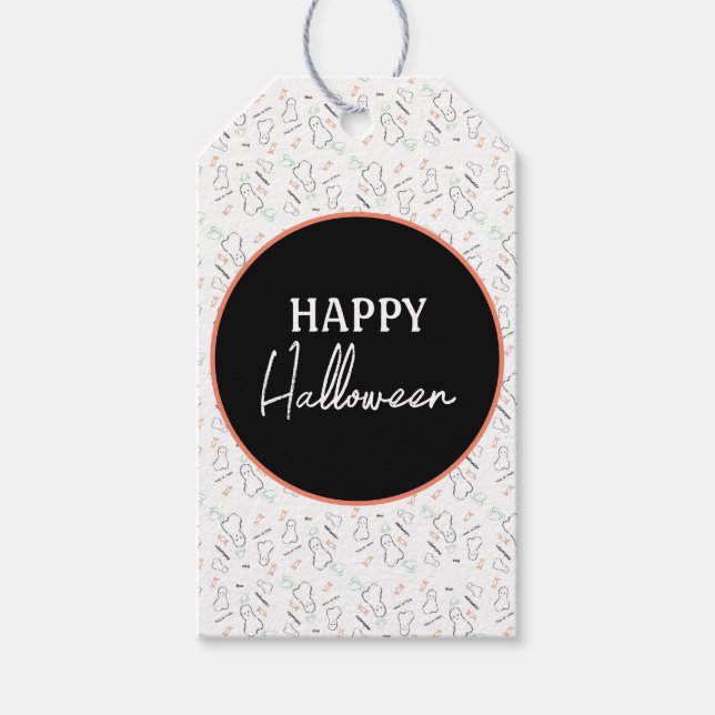 Étiquettes-cadeau Joyeux Halloween Ghost Candy main Lettering Doodle (Devant)