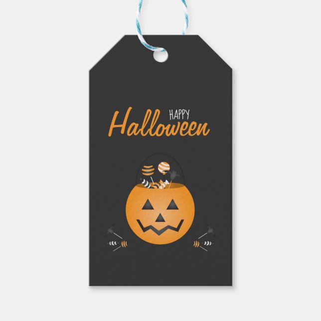 Étiquettes-cadeau Joyeux Halloween Trick Ou Treat Citrouille de bonb (Devant)