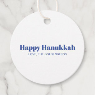 Étiquettes Cadeau Joyeux Hanoukka blanc bleu minimaliste personnalis