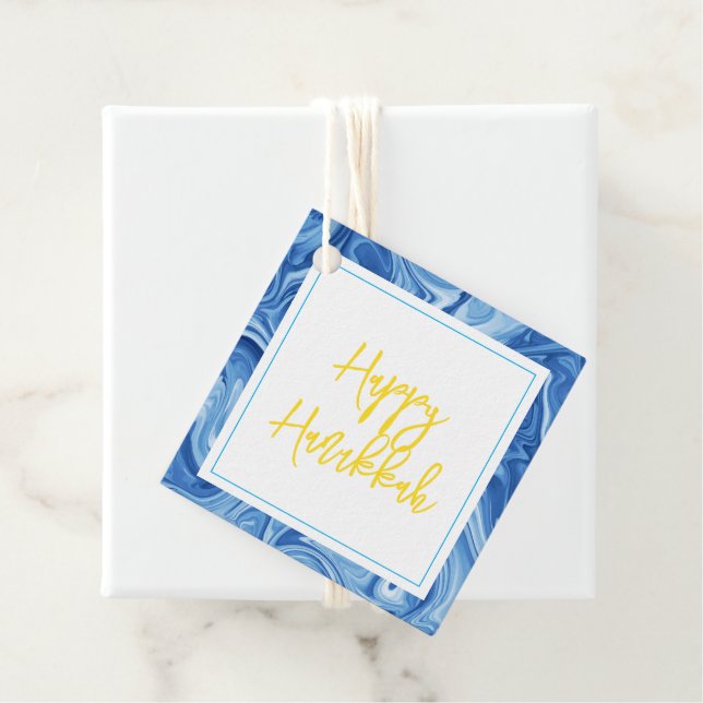 Étiquettes Cadeau Joyeux Hanoukka de vacances de peinture Swirl (En situation)