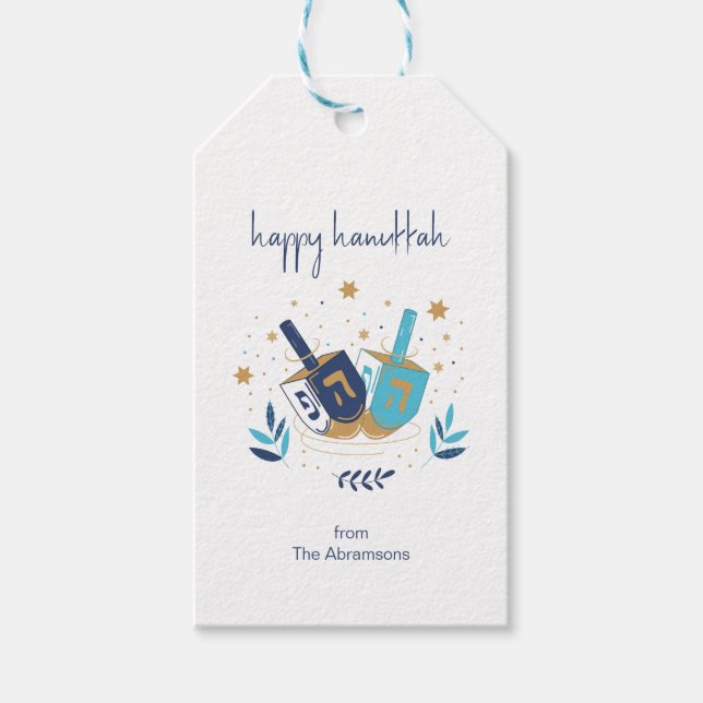 Étiquettes-cadeau Joyeux Hanoukka Floral Dreidel (Devant)