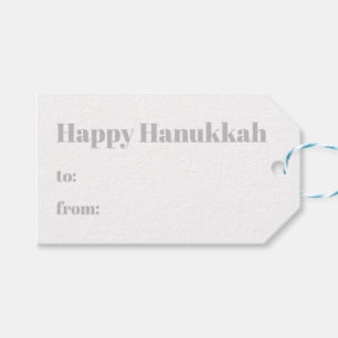 Étiquettes-cadeau Joyeux Hanoukka gris blanc à de moderne