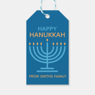 Étiquettes-cadeau Joyeux Hanukkah Photo de famille minimaliste bleu