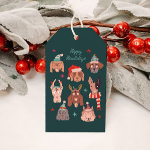 Étiquettes-cadeau Joyeux Howlidays mignon Chiens de Noël Vert