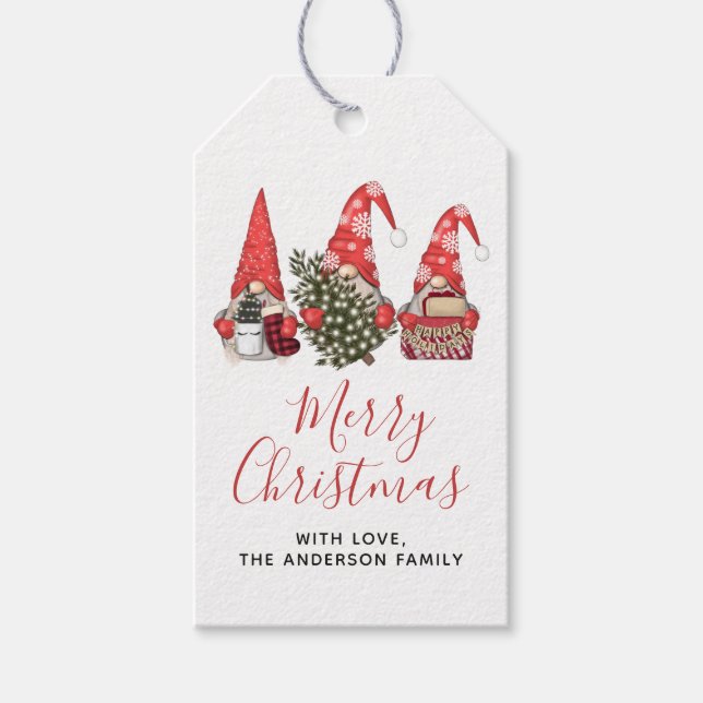 Étiquettes-cadeau Joyeux Jardin de Noël Gnome Arbre Joyeux vacances (Devant)