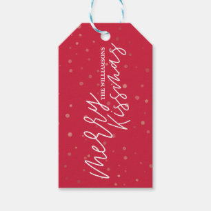 Étiquettes-cadeau Joyeux Kissmas Noël rouge et blanc de de rayure