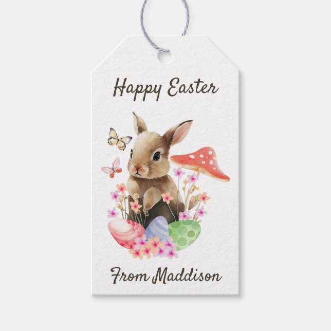 Étiquettes-cadeau Joyeux Lapin Aquarelle De Pâques Et Oeufs De Pâque (Devant)