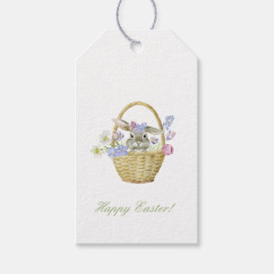 Étiquettes-cadeau Joyeux lapin de Pâques dans un printemps de panier