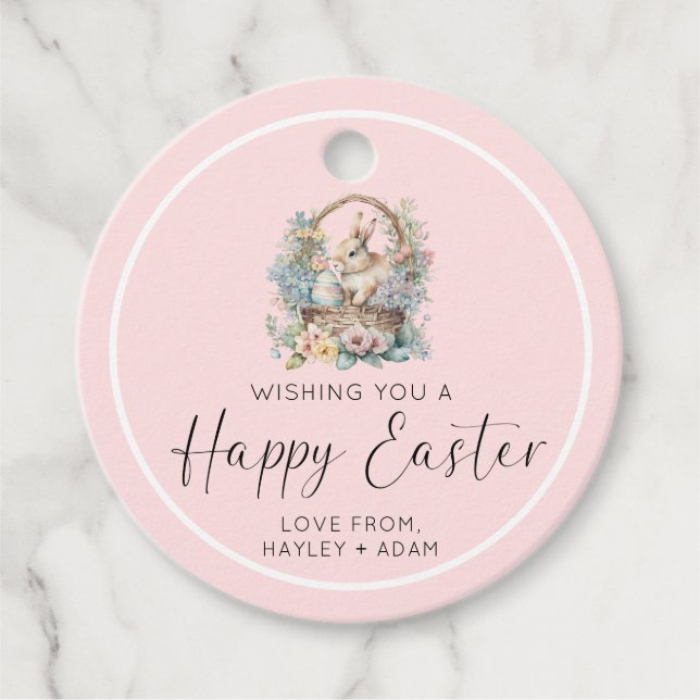 Étiquettes Cadeau Joyeux lapin de Pâques rose (Devant)