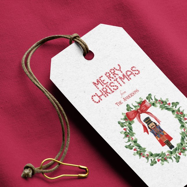 Étiquettes-cadeau Joyeux message personnalisé Nutcracker Wreath (Créateur téléchargé)