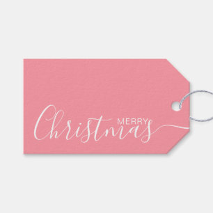 Étiquettes-cadeau Joyeux minimaliste blanc rose Noël