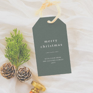 Étiquettes-cadeau Joyeux minimaliste Noël & Nom de famille Vert