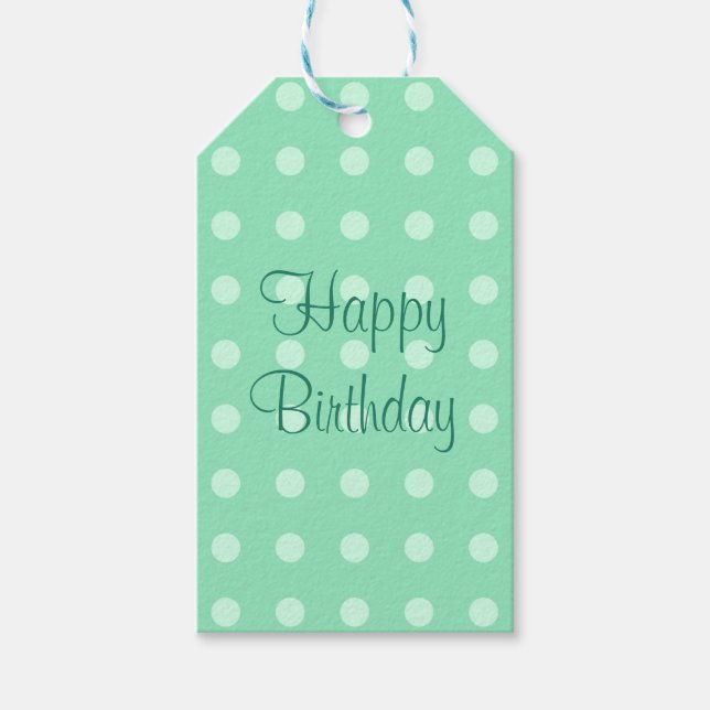 Étiquettes-cadeau Joyeux Modèle d'anniversaire Rustic Dots Mint Gree (Devant)