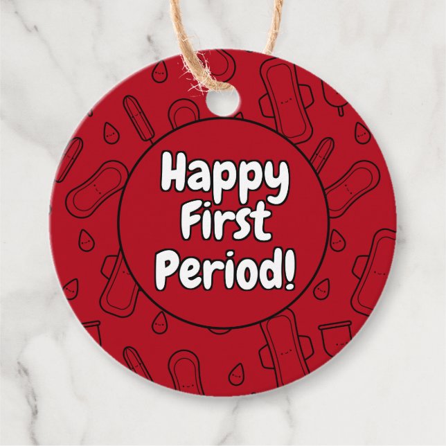 Étiquettes Cadeau Joyeux Motif de la première période de Red Tampon  (Devant)