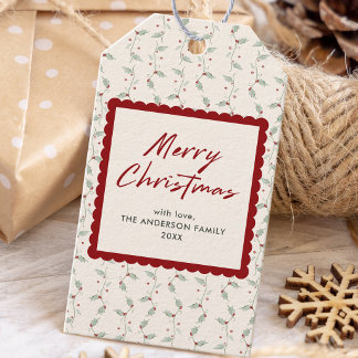 Étiquettes-cadeau Joyeux Noël à bordure rouge ondulée