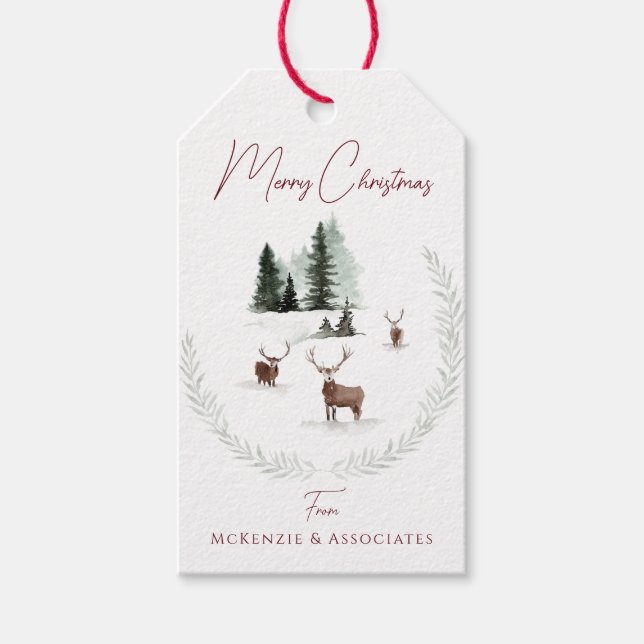 Étiquettes-cadeau Joyeux Noël Animaux de la Forêt enneigée d'Hiver (Devant)