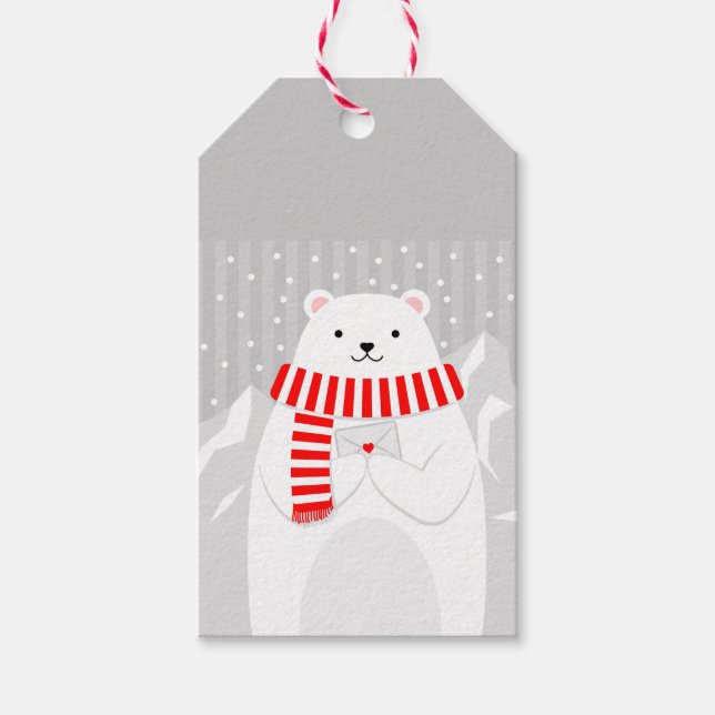 Étiquettes-cadeau Joyeux Noël Aquarelle Ours polaire Animal (Devant)