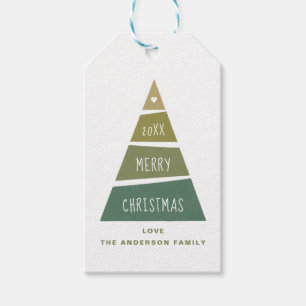 Étiquettes-cadeau Joyeux Noël. Arbre de vacances vert géométrique