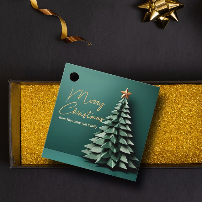 Étiquettes Cadeau Joyeux Noël Arbre magnifique Green Gold Party (Créateur téléchargé)