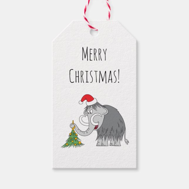 Étiquettes-cadeau Joyeux Noël Arbre mignon Mammoth Santa Hat (Devant)