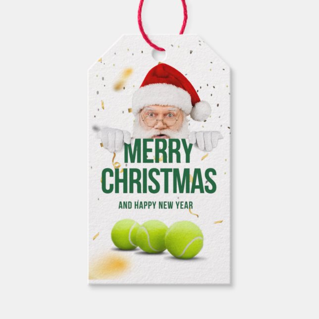 Étiquettes-cadeau Joyeux Noël avec balle de tennis Santa Claus (Devant)
