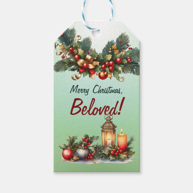 Étiquettes-cadeau Joyeux Noël, bien-aimé ! Personnalisable  (Devant)