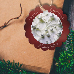 Étiquettes Cadeau Joyeux Noël blanc baubles décoration marque cadeau