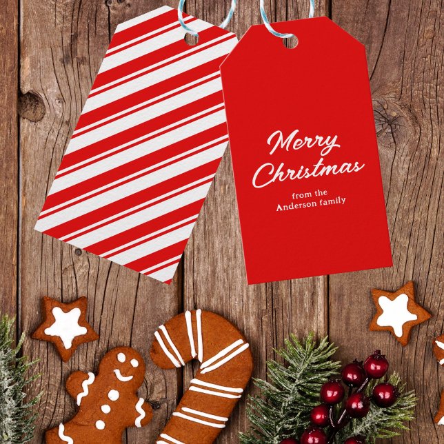 Étiquettes-cadeau Joyeux Noël blanc rouge Nom personnalisé (Créateur téléchargé)
