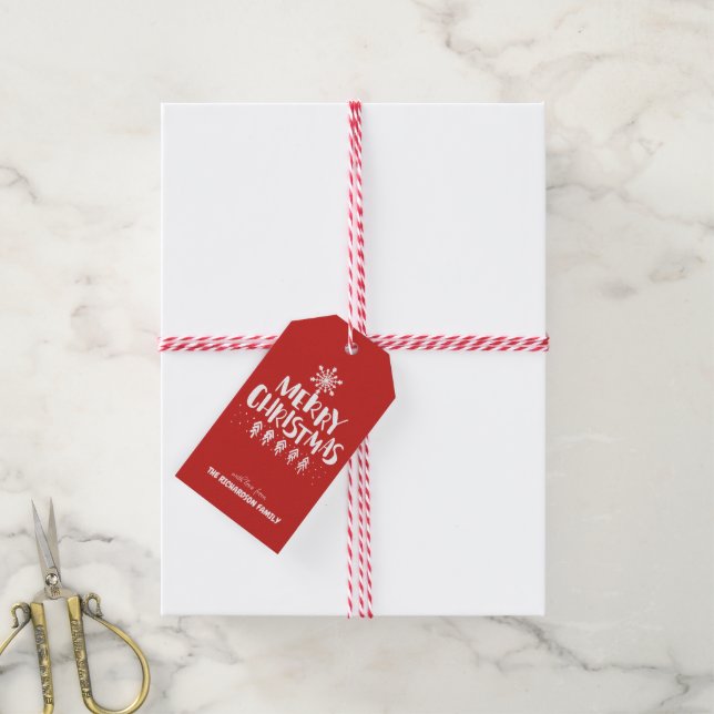 Étiquettes-cadeau Joyeux Noël blanc Script Holly Jolly (Avec de la ficelle)