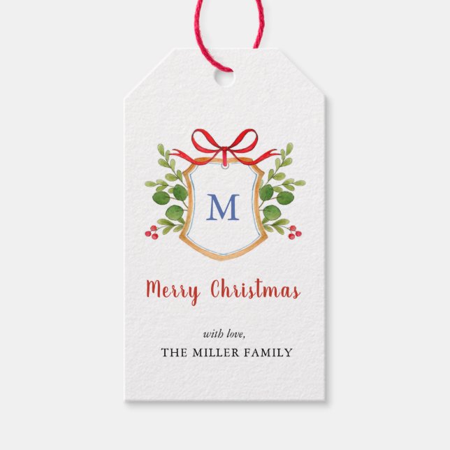 Étiquettes-cadeau Joyeux Noël Blason Monogramme Fêtes  (Devant)