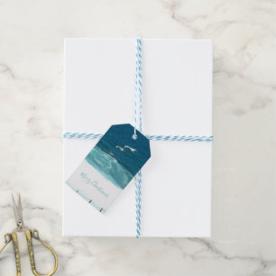 Étiquettes-cadeau Joyeux Noël Blue Ocean Waves Tags cadeaux