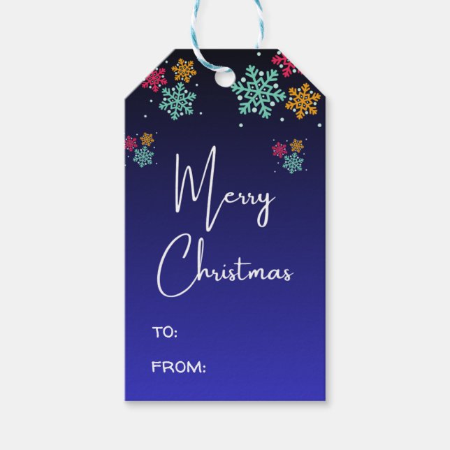 Étiquettes-cadeau Joyeux Noël Calligraphie Script Navy Blue Plaid (Devant)