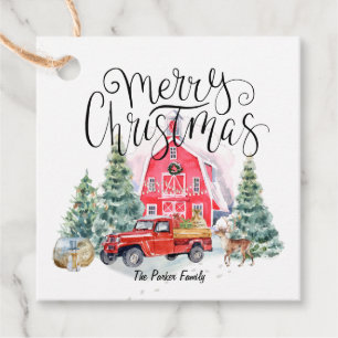 Étiquettes Cadeau Joyeux Noël Camion Vintage Red Farmhouse
